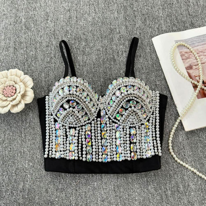 Beaded v neck button backless cami top  | Festival Outfits Women