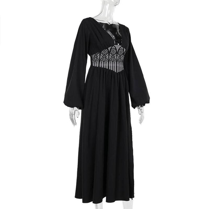 Long sleeve v neck corset maxi dress-final-sale  | Festival Outfits Women