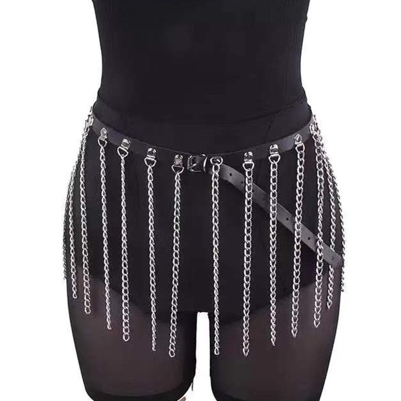 PU leather metal chain tassels belt  | Festival Outfits Women