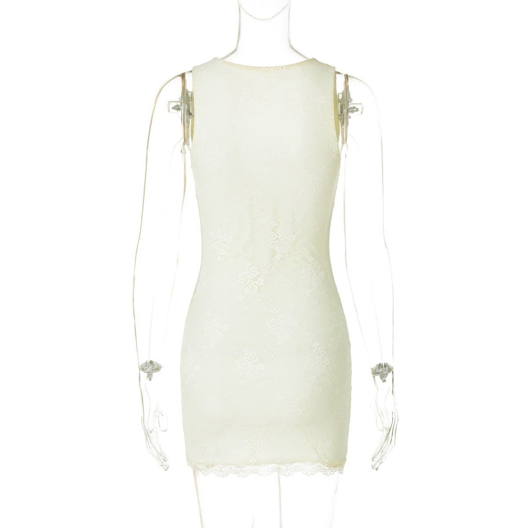 V neck sleeveless lace slit mini dress  | Festival Outfits Women