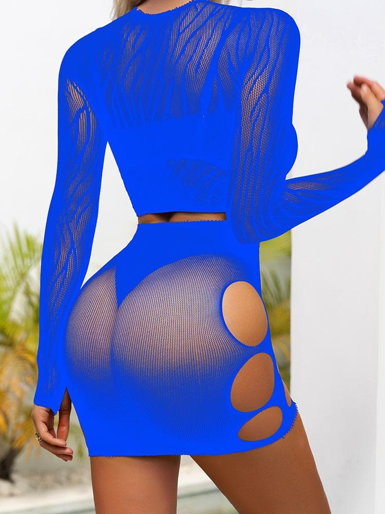 Long sleeve zebra sheer mesh mini skirt set  | Festival Outfits Women
