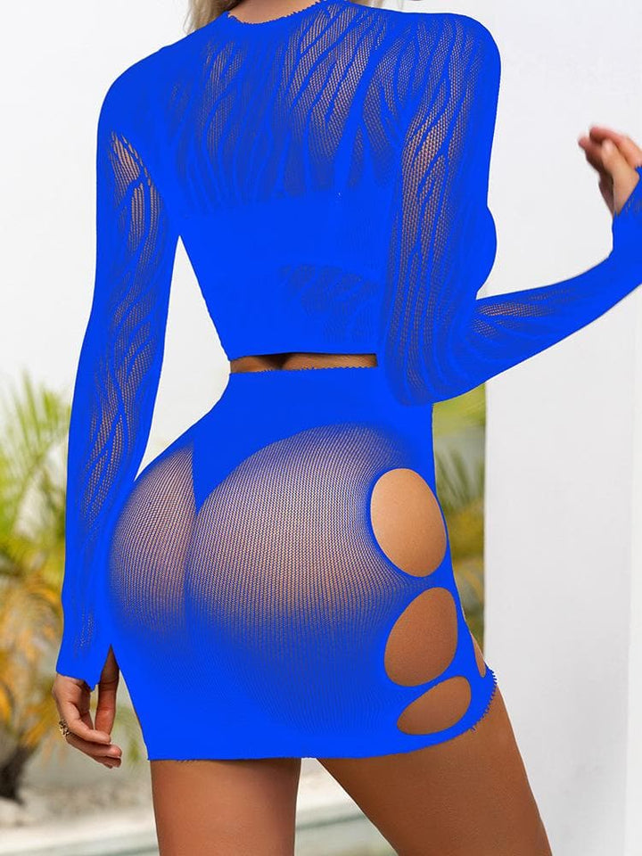 Long sleeve zebra sheer mesh mini skirt set  | Festival Outfits Women
