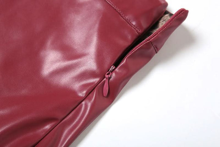 PU leather fluffy patchwork zip-up mini skirt Cargo Mini Skirt  | Festival Outfits Women