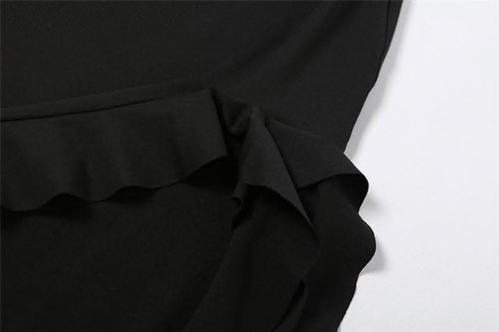 Solid slit irregular ruffle ribbon backless tube midi dress - Final Sale