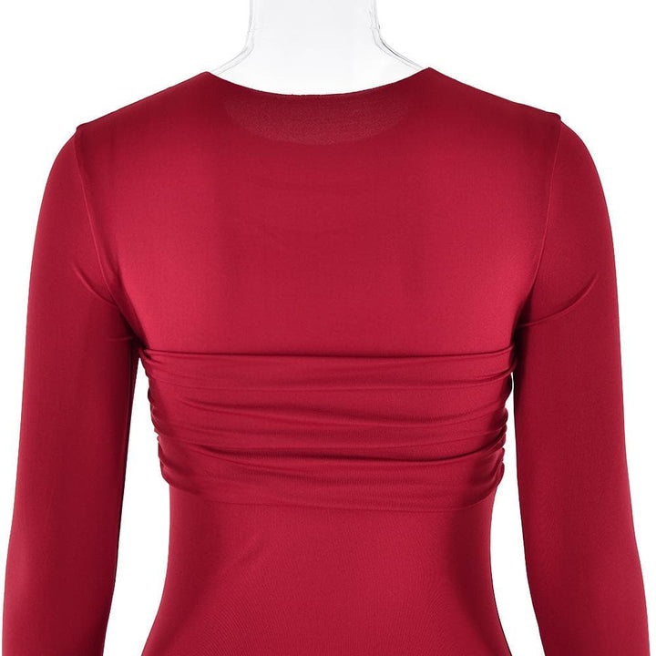 Long sleeve crewneck ruched cross front maxi dress  | Festival Outfits Women