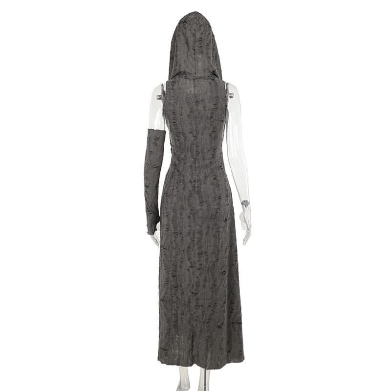 Hoodie ruched ruffle slit maxi dress-final-sale