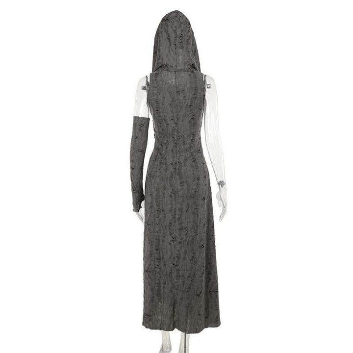 Hoodie ruched ruffle slit maxi dress-final-sale