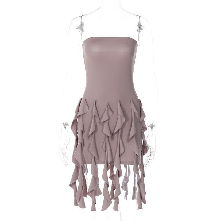 Ruffle backless sleeveless solid tube mini dress  | Festival Outfits Women
