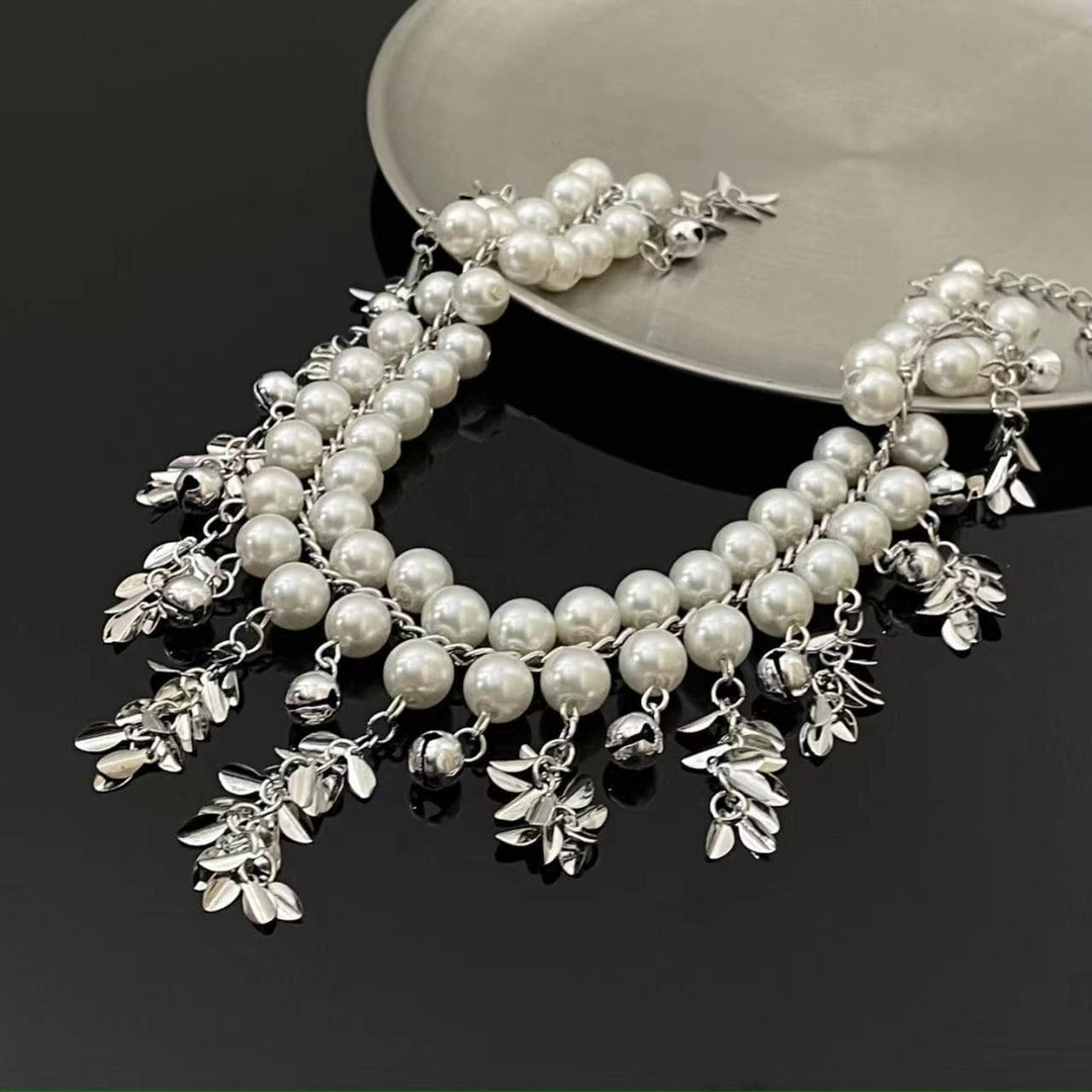 Glitter pendant faux pearl layered choker necklace  | Festival Outfits Women