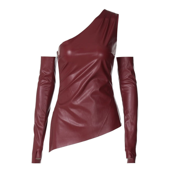 PU leather one shoulder gloves top  | Festival Outfits Women-final-sale