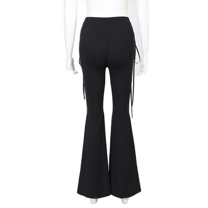 Lace up hollow out ribbon high rise pant  | Festival Outfits Women