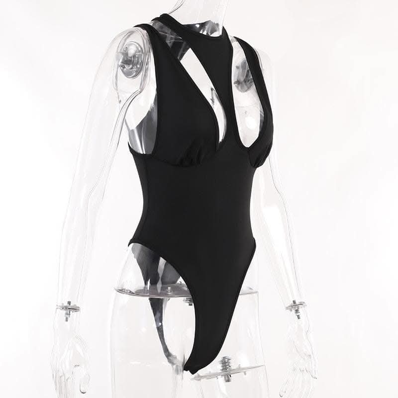 Hollow out crewneck sleeveless solid ruched bodysuit-final-sale  | Festival Outfits Women