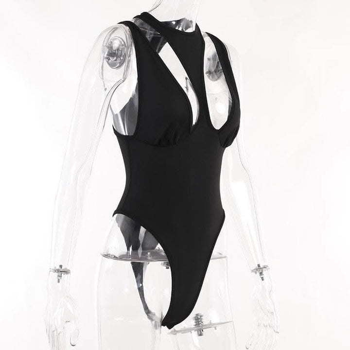 Hollow out crewneck sleeveless solid ruched bodysuit-final-sale  | Festival Outfits Women