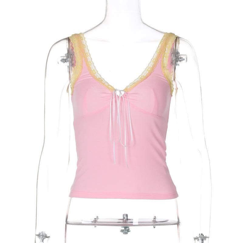 Lace hem self tie cami top  | Festival Outfits Women