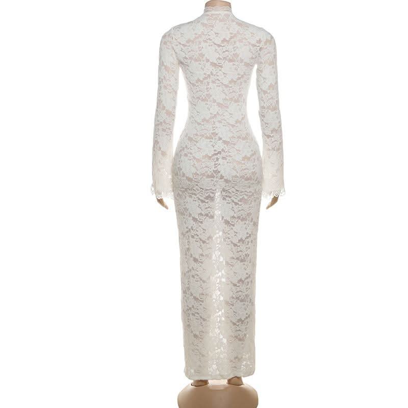Long sleeve lace cross front slit maxi dress  | Festival Outfits Women
