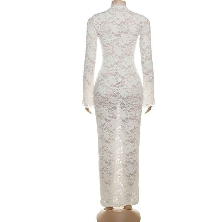 Long sleeve lace cross front slit maxi dress  | Festival Outfits Women