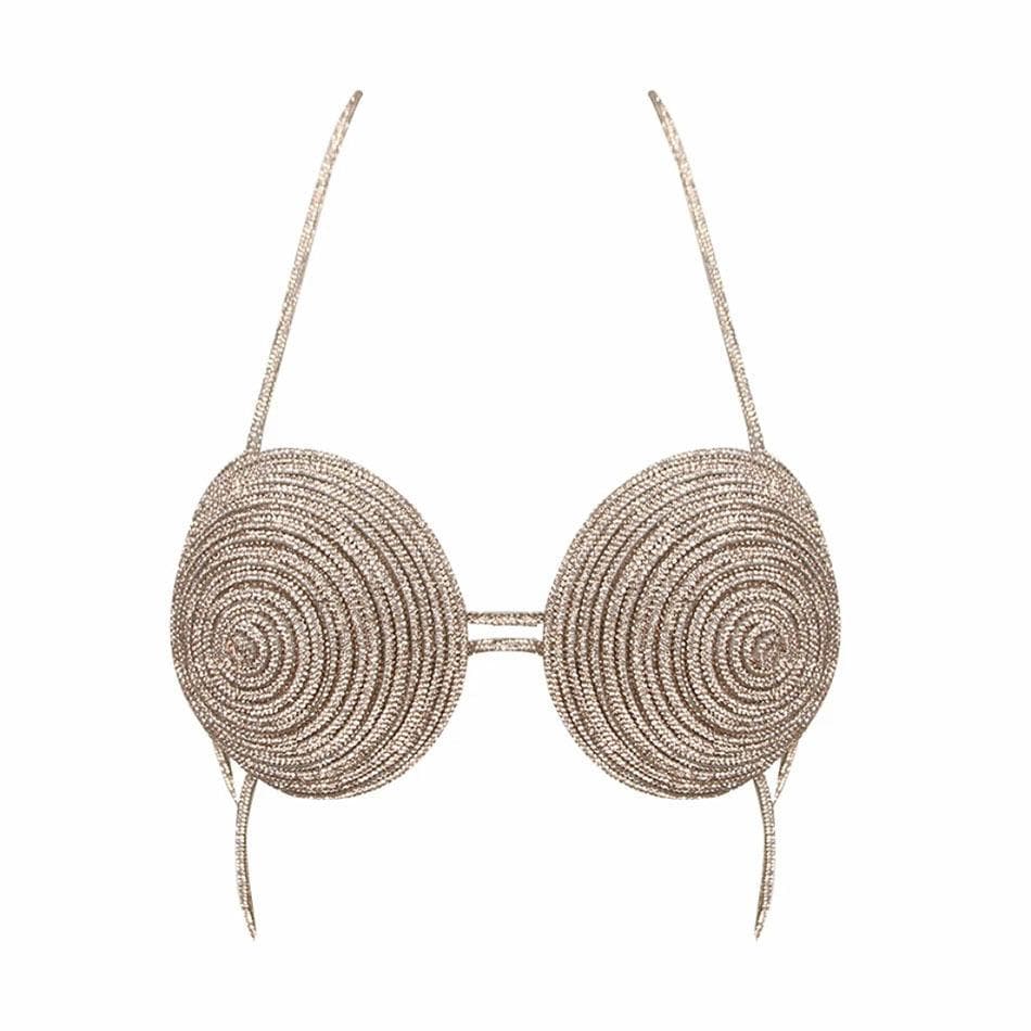 Halter beaded metal chain contrast bra top  | Festival Outfits Women