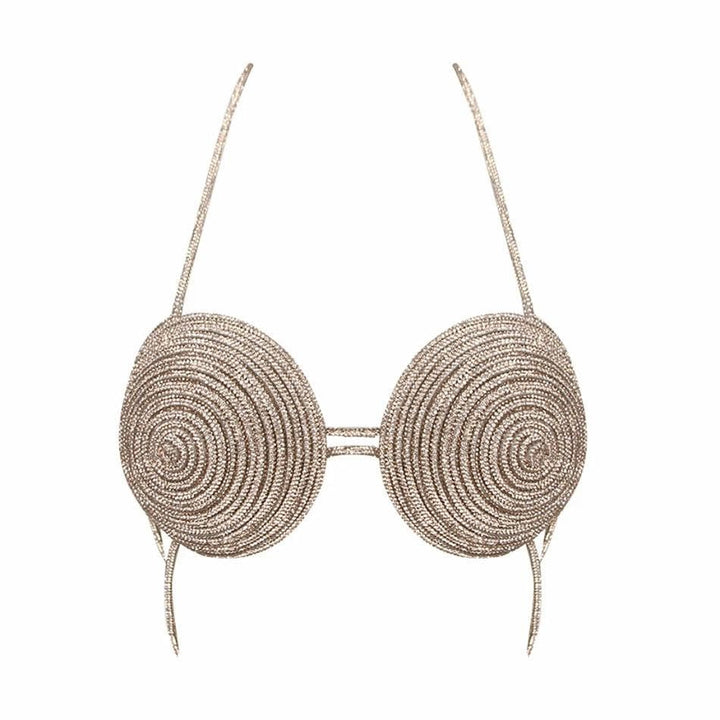 Halter beaded metal chain contrast bra top  | Festival Outfits Women