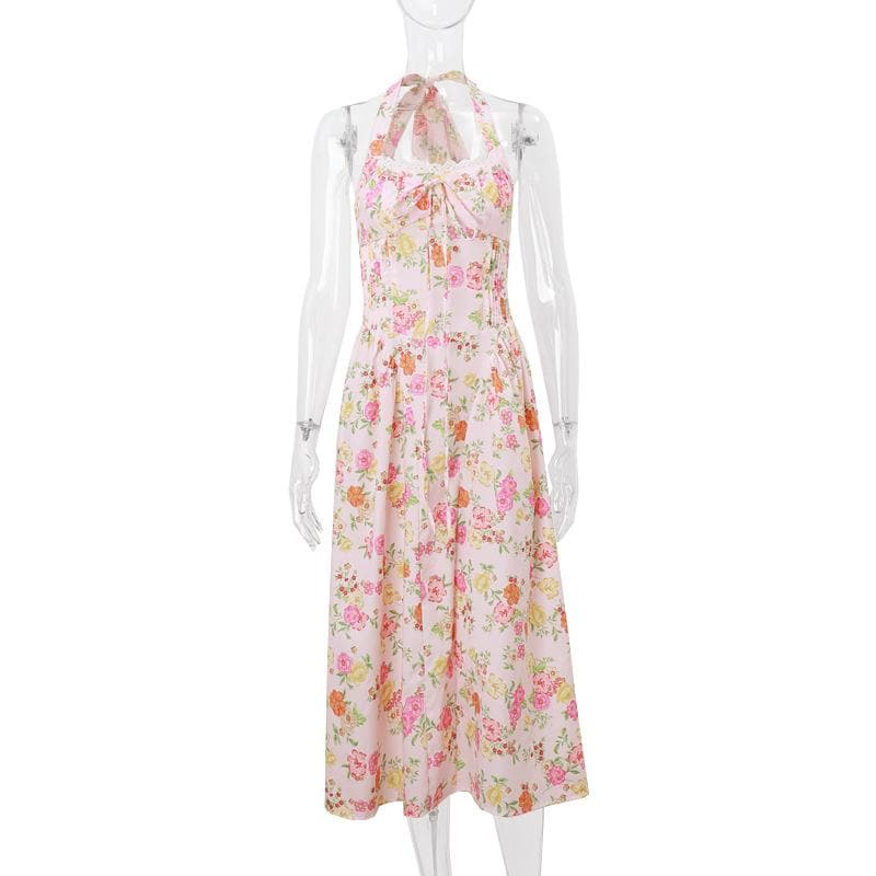 Rigar maxi mai ɗaure da lace mai siffar Halter | Kayan Biki na Mata