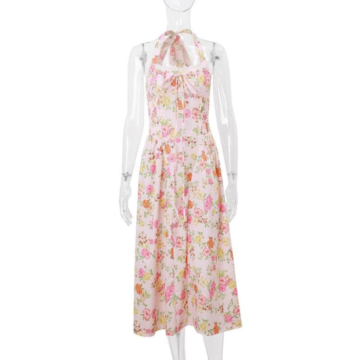 Rigar maxi mai ɗaure da lace mai siffar Halter | Kayan Biki na Mata