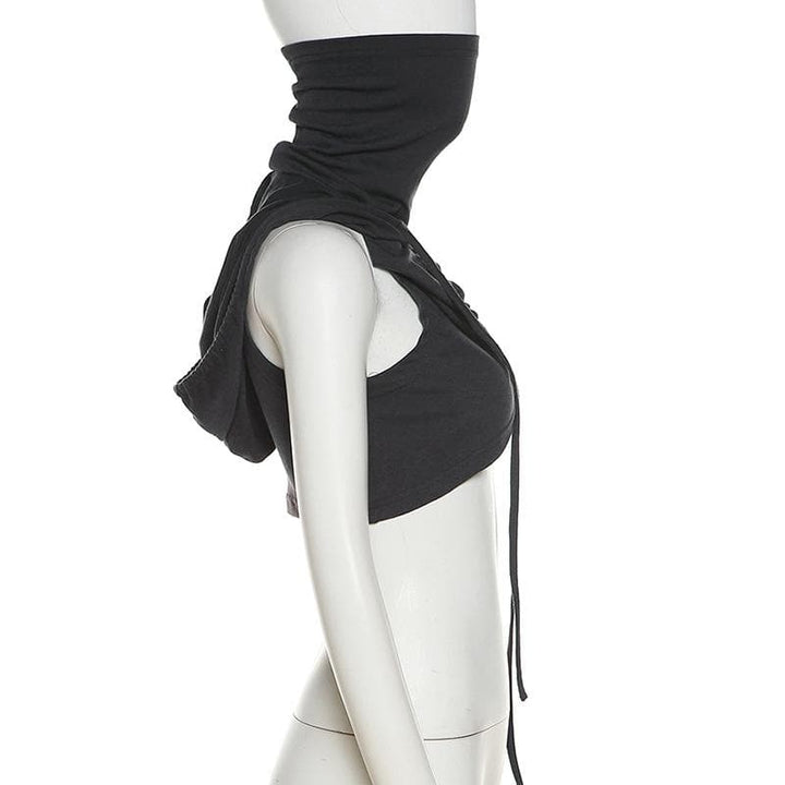 Sleeveless hoodie drawstring cross front ruched top | Kayan Biki na Mata