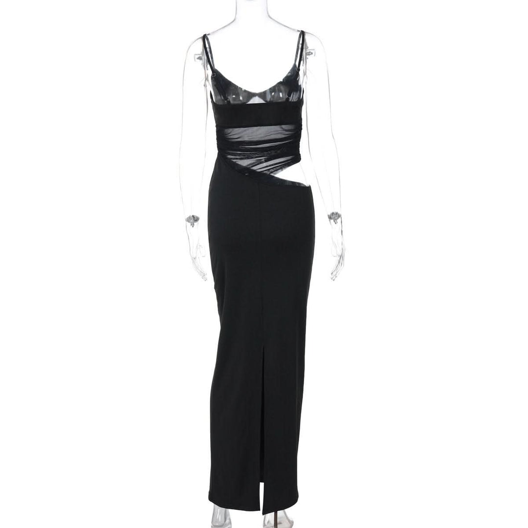 V neck mesh hollow out cami cut out maxi dress  | Festival Outfits Women