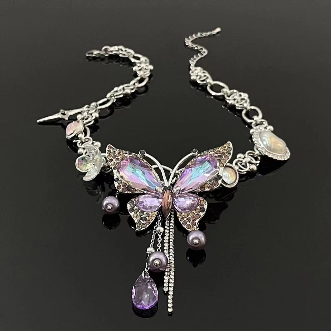 Abin wuya mai launin shunayya na furen malam buɗe ido | Kayan Biki na Mata