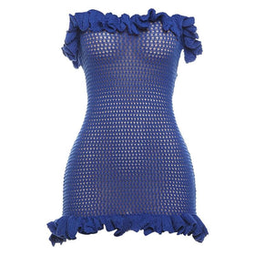 Knitted ruffle see through knotted tube mini dress  | Festival Outfits Women
