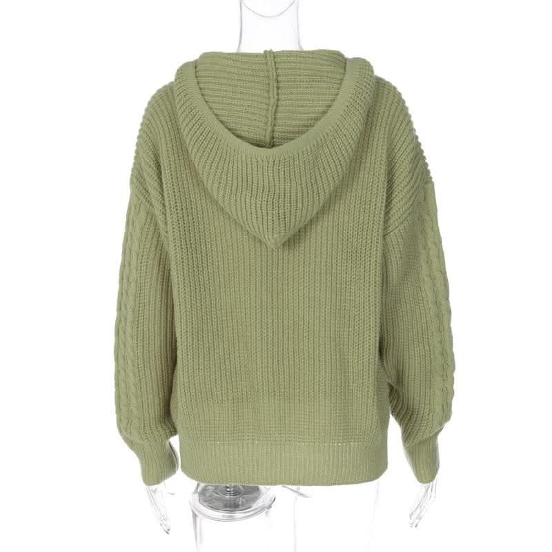 Hoodie long sleeve knitted solid v neck top-final-sale  | Festival Outfits Women