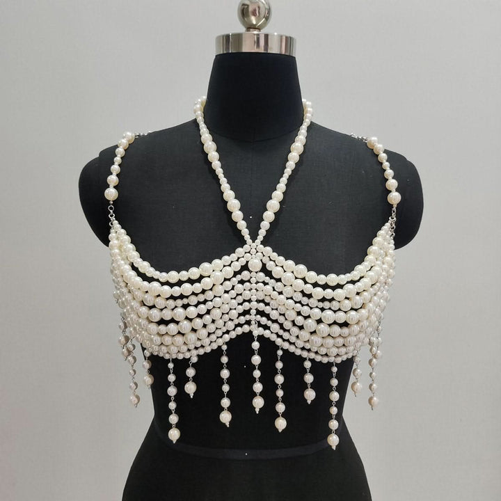 Halter pearls hollow out backless tassels cut out top  | Festival Outfits Women