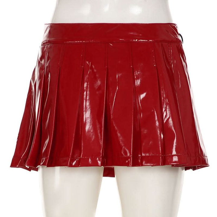 PU leather pleated A line o ring mini skirt Cargo Mini Skirt  | Festival Outfits Women
