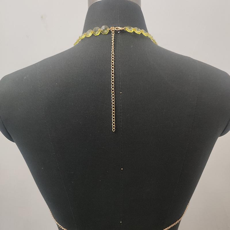 Metal chain plastic crystal halter backless crop top  | Festival Outfits Women