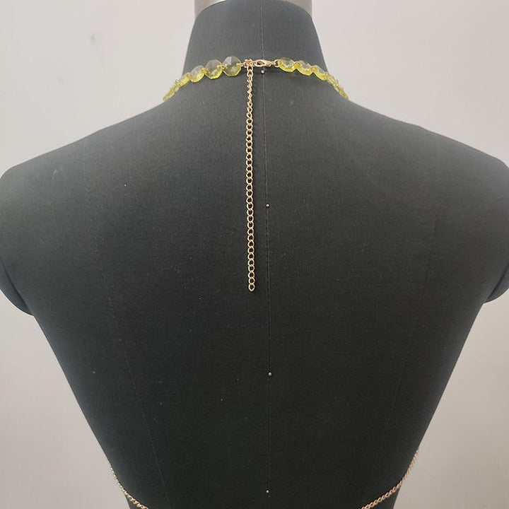 Metal chain plastic crystal halter backless crop top  | Festival Outfits Women