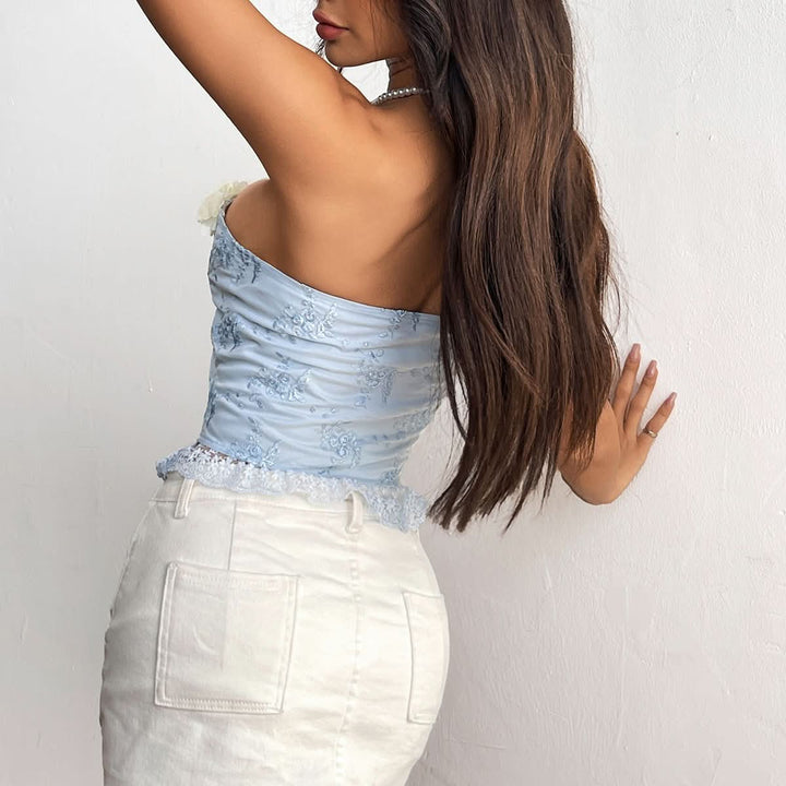 Embroidery corset lace hem flower applique tube top  | Festival Outfits Women