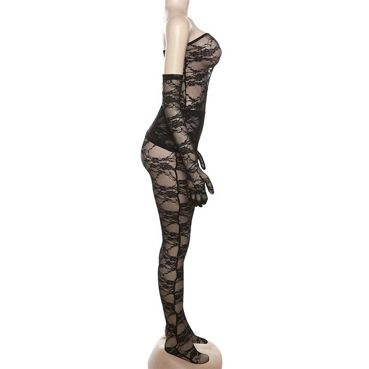Lace see through gloves solid backless tube pant set-final-sale  | Festival Outfits Women