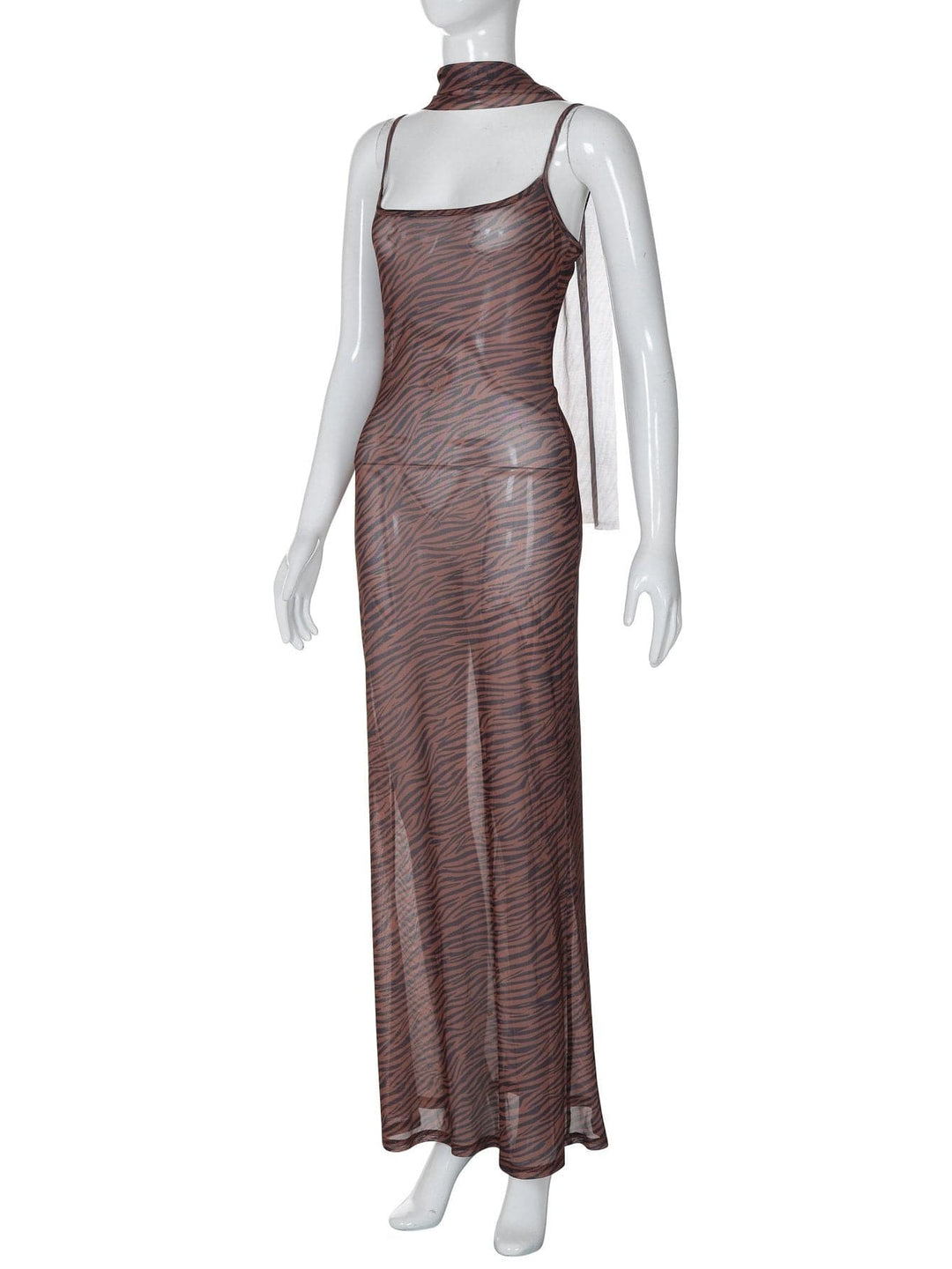 Tiger print sheer mesh cami maxi dress  | Festival Outfits Women