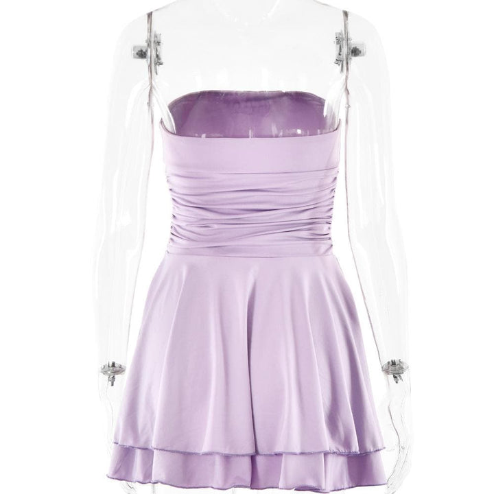 Ruched backless solid ruffle tube mini dress  | Festival Outfits Women