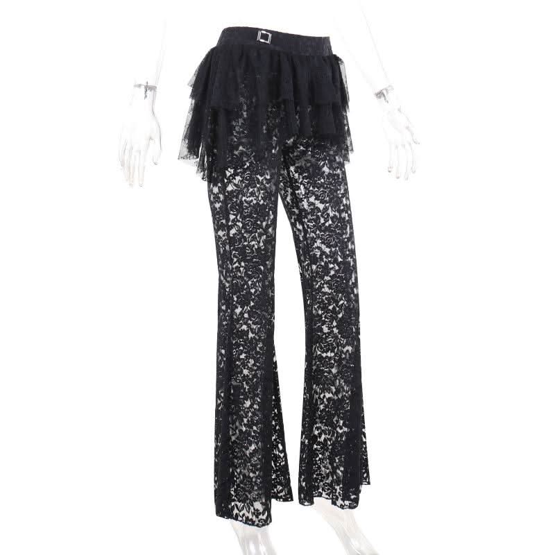 Ruffle lace buckle irregular medium rise pant  | Festival Outfits Women