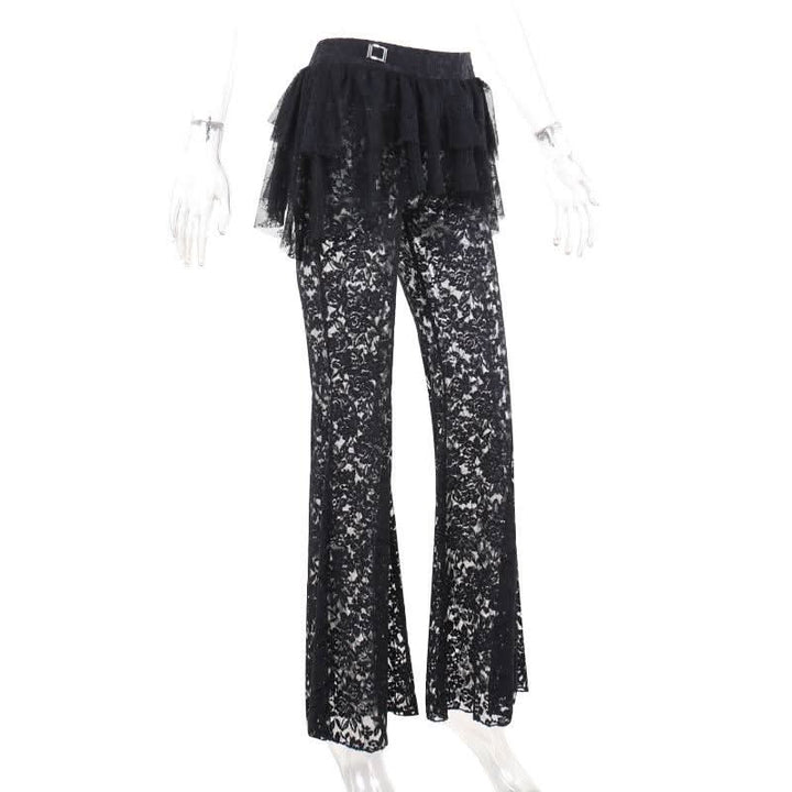 Ruffle lace buckle irregular medium rise pant  | Festival Outfits Women
