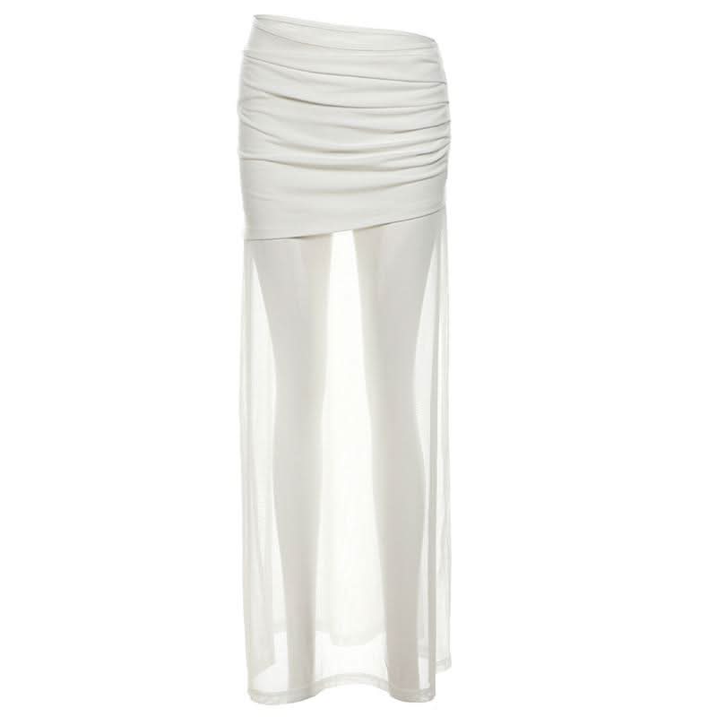 Ruched mesh solid maxi dress  | Festival Outfits Women