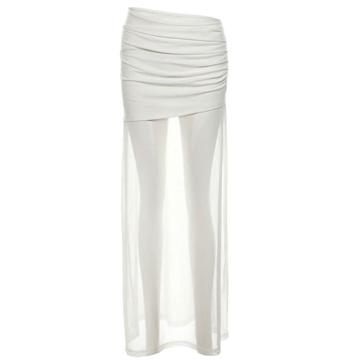 Ruched mesh solid maxi dress  | Festival Outfits Women