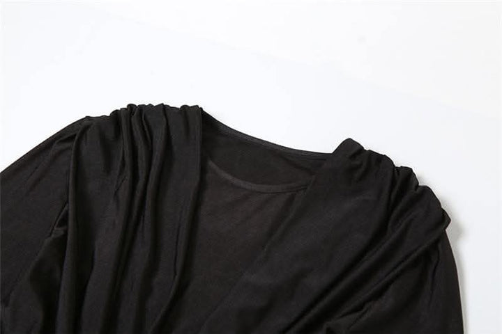 Knotted slit solid long sleeve ruched maxi dress-final-sale  | Festival Outfits Women