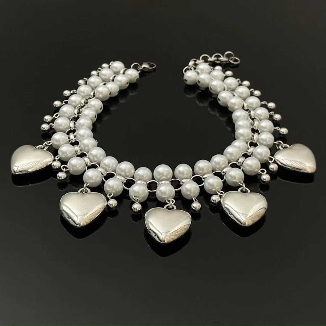 Heart pendant layered faux pearl choker necklace  | Festival Outfits Women
