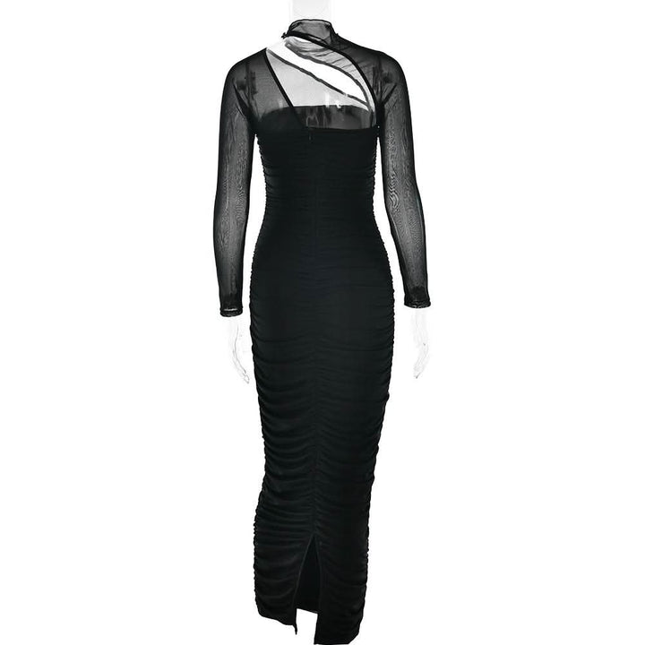 Long sleeve mesh ruched maxi dress  | Festival Outfits Women