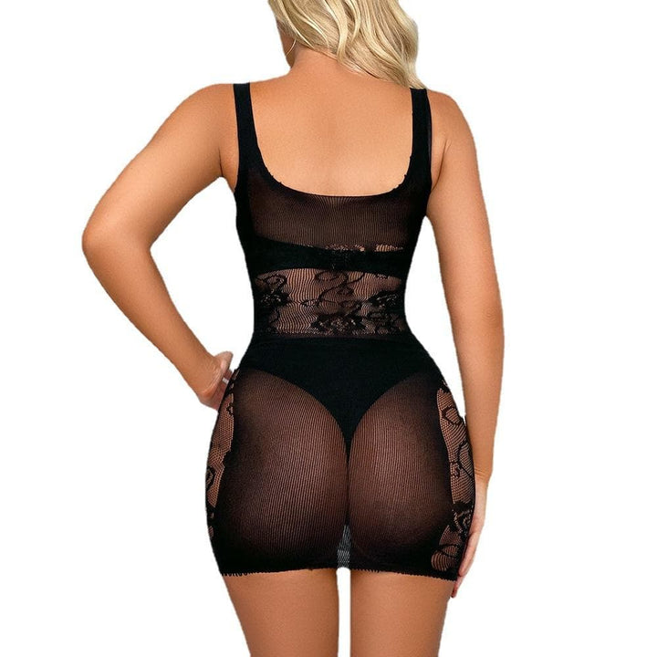 Hollow out rose lace mesh patchwork cami cut out mini dress  | Festival Outfits Women