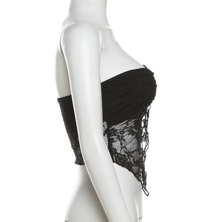 Lace ruched slit ruffle solid tube top  | Festival Outfits Women