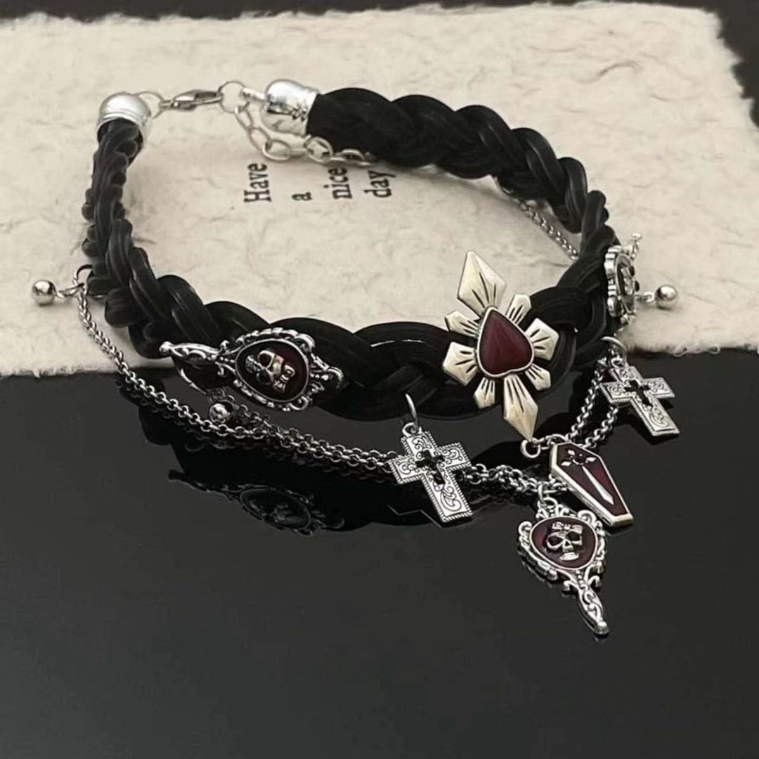 Cross pendant layered metal chain choker necklace  | Festival Outfits Women