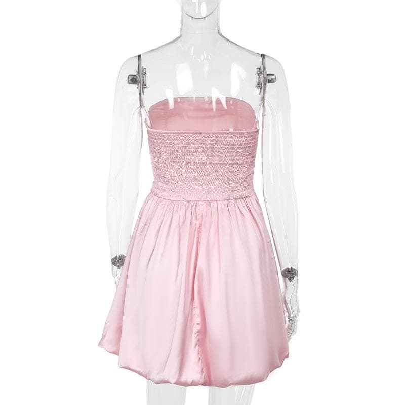 Ruched smocked solid backless tube mini dress  | Festival Outfits Women