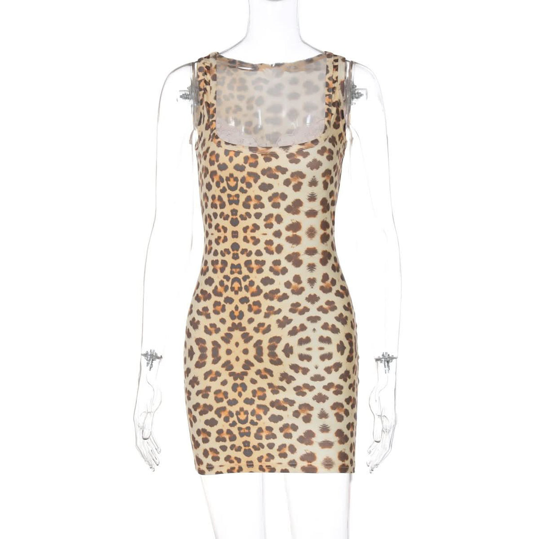 Square neck leopard print mini dress  | Festival Outfits Women  | Leopard Print Mini Dress