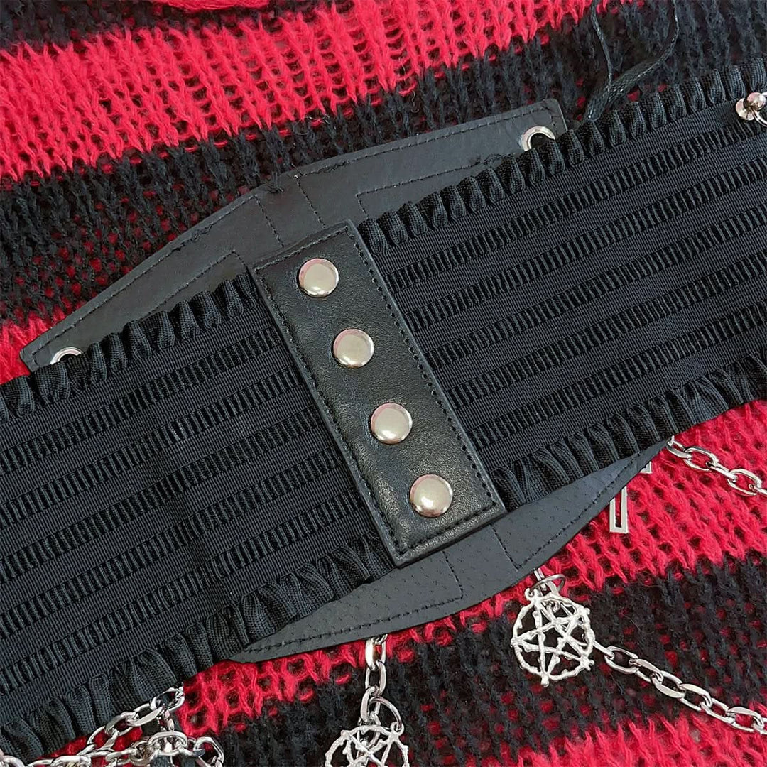 PU leather metal chain cross applique waist chain  | Festival Outfits Women